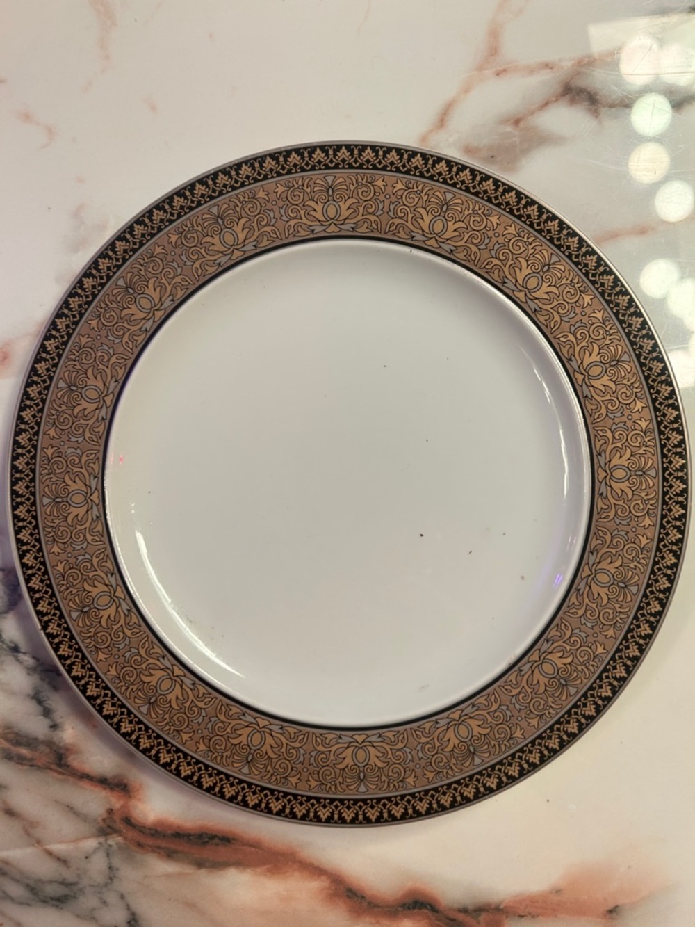 Versace White Plate with Gold and Black Ornate Border